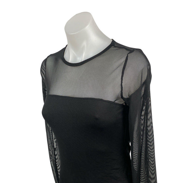 Blue Blush Women's Black Mesh Sheer Long Sleeve Crew Neck Bodysuit Top Size S
