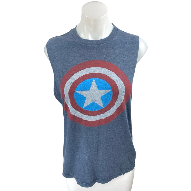 Marvel Comics Women's Blue Captain America Avengers Muscle Tee Tank Top Size S