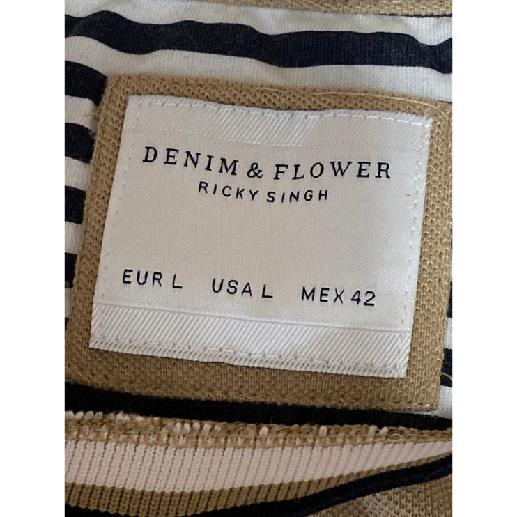 Denim & Flower Womens Beige Crew Neck Short Sleeve Tee Ringer T-Shirt Top Size L