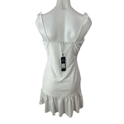 NEW Fashion Nova Eleanor White Embroidered Eyelet Ruffle Tank Mini Dress Size L