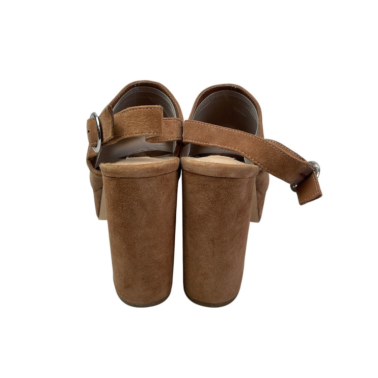 Steve Madden Carter Camel Tan Suede Leather Slingback Platform Sandals Size 10