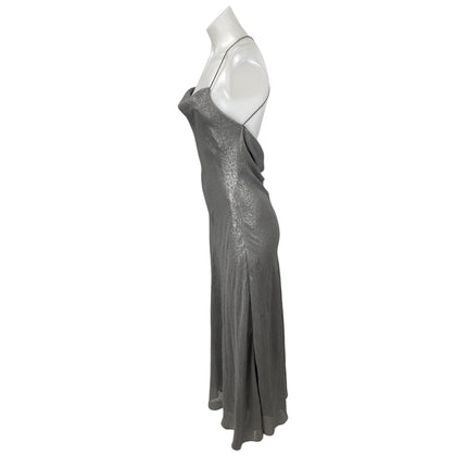 Silence and Noise Brona Bias Women's Silver Cowl Neck Midi Bodycon Slip Dress S