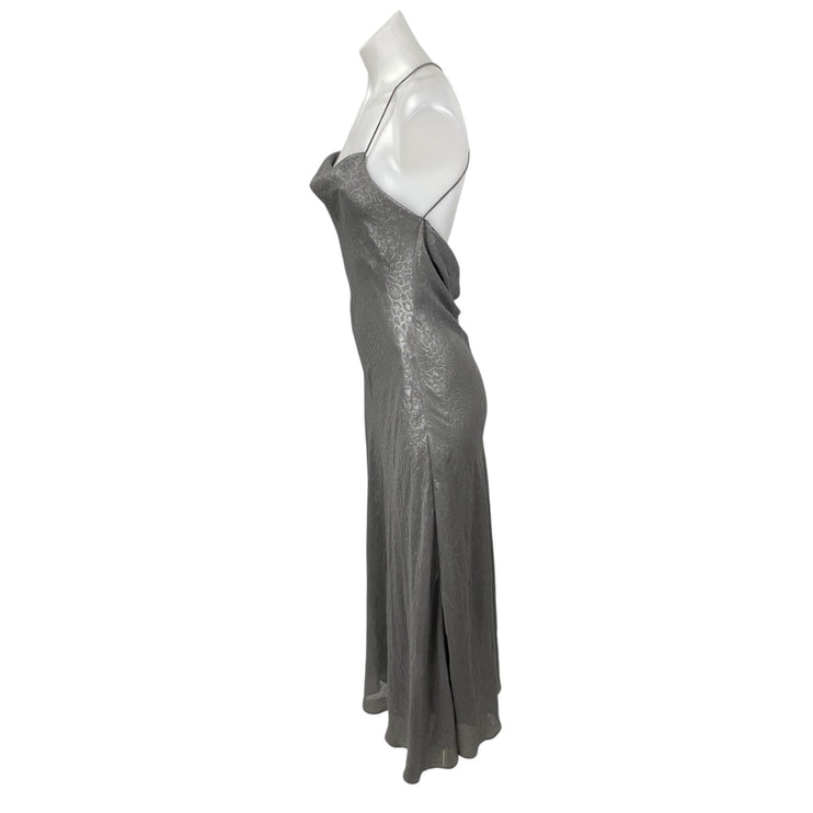 Silence and Noise Brona Bias Women's Silver Cowl Neck Midi Bodycon Slip Dress S