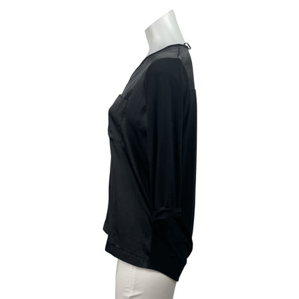 Vince Camuto Women's Black Silk Satin 3/4 Sleeve Gold Zip Blouse Top Size PS