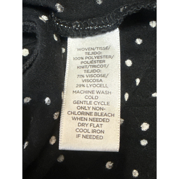 Ann Taylor Loft Women's Black White Polka Dots Short Sleeve Blouse Top Size LP