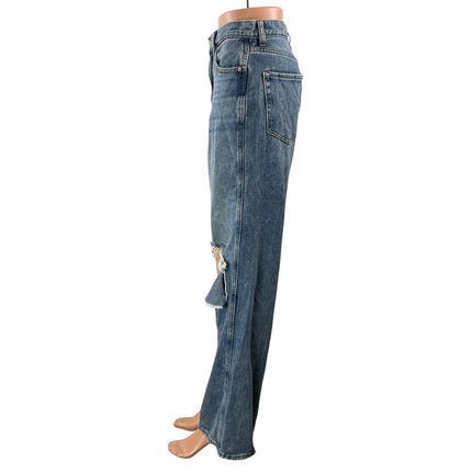 Pacsun Women's Blue High Waisted Distressed Wide Leg Baggy Denim Jeans Pants 25