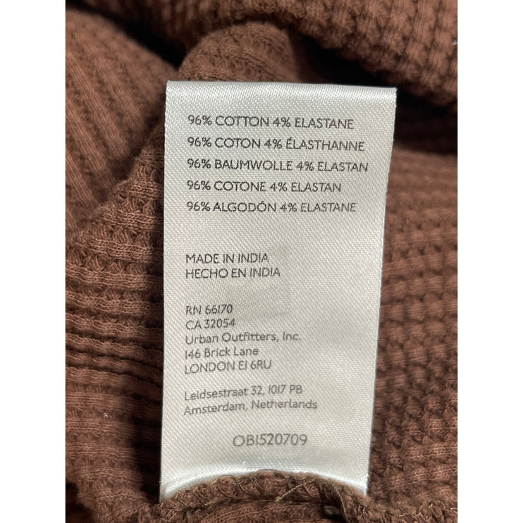 Urban Outfitters BDG Brown Waffle Knit Long Sleeve Blouse Thermal Crop Top Sz M