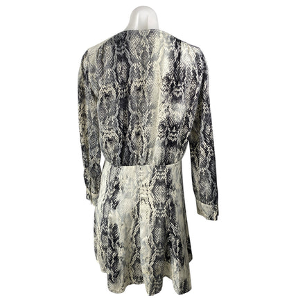 Zara Black White Snakeskin Button Down V-Neck Long Sleeve Mini Shirt Dress Sz S