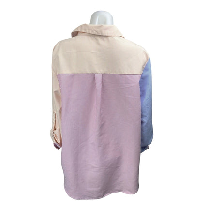 Simplee Plus Multicolor Striped Colorblock Long Sleeve Button Down Shirt Sz 1XL