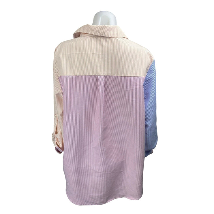 Simplee Plus Multicolor Striped Colorblock Long Sleeve Button Down Shirt Sz 1XL