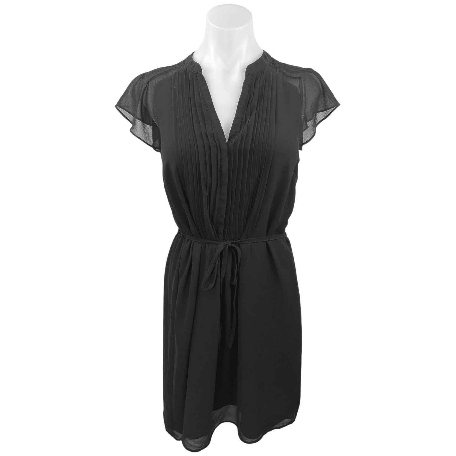 H&M Women's Black V-Neck Short Cap Sleeve Tie Waist A-Line Midi Dress Brie H&M Women's Black V-Neck Short Cap Sleeve Tie Waist A-Line Midi Dress Brie