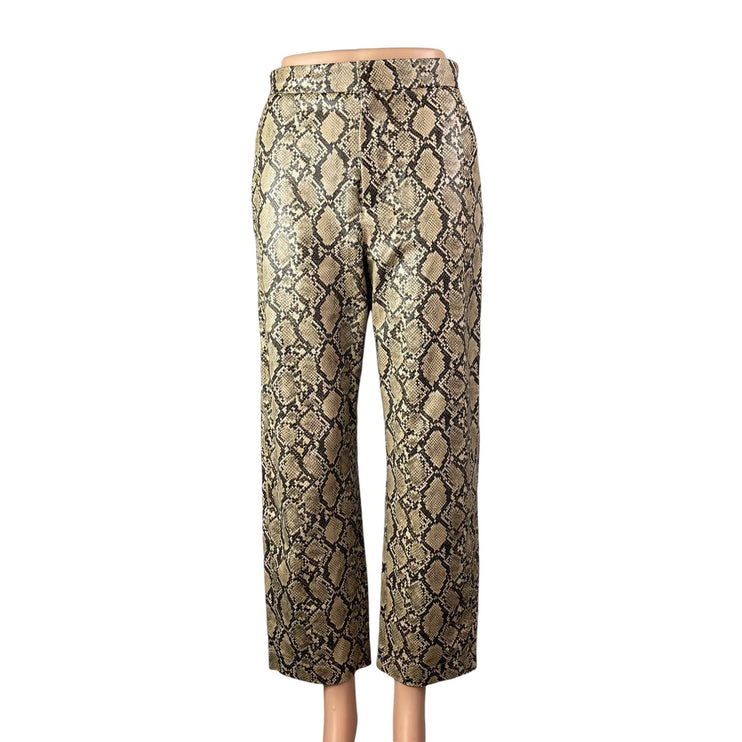 ZARA Womens Brown Snakeskin Faux Leather High Rise Wide Leg Trousers Pants Sz XS