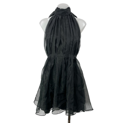 Zara Black Organza Halter Tie Sleeveless Pleated Fit & Flare Mini Dress Size M