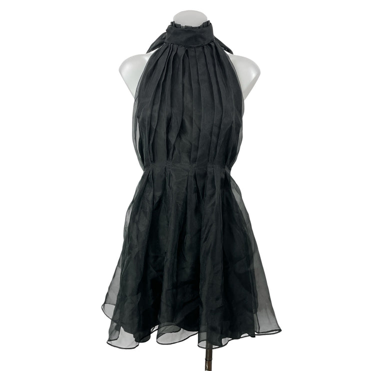 Zara Black Organza Halter Tie Sleeveless Pleated Fit & Flare Mini Dress Size M