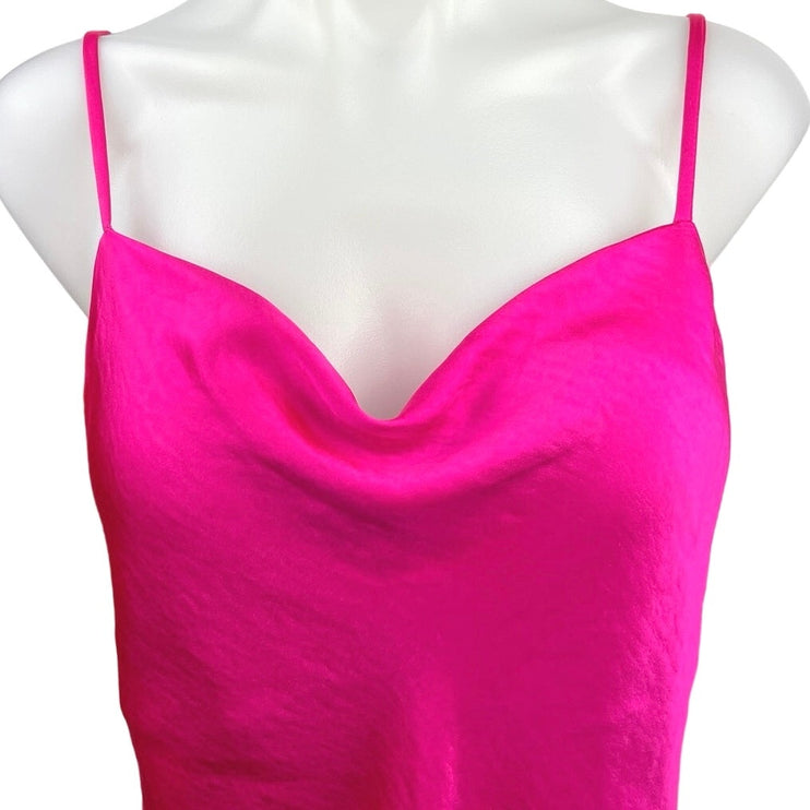 Skies Are Blue Hot Pink Silk Satin Cowl Neck Spaghetti Straps Cami Tank Top Sz S