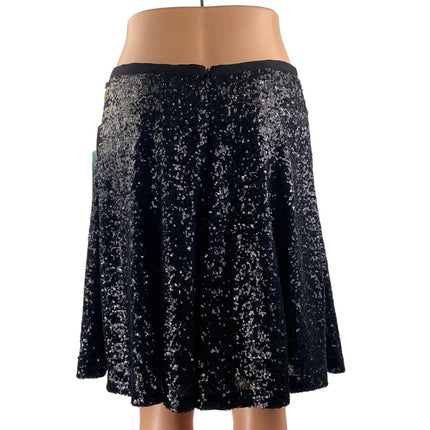 NEW Cece Champagne Soiree Rich Black Sequin Elastic Waist A Line Mini Skirt Sz 6