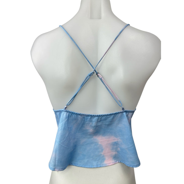 Superdown Blue Pink Tie Dye Sleeveless Tie Peplum Cami Camisole Crop Top Size S