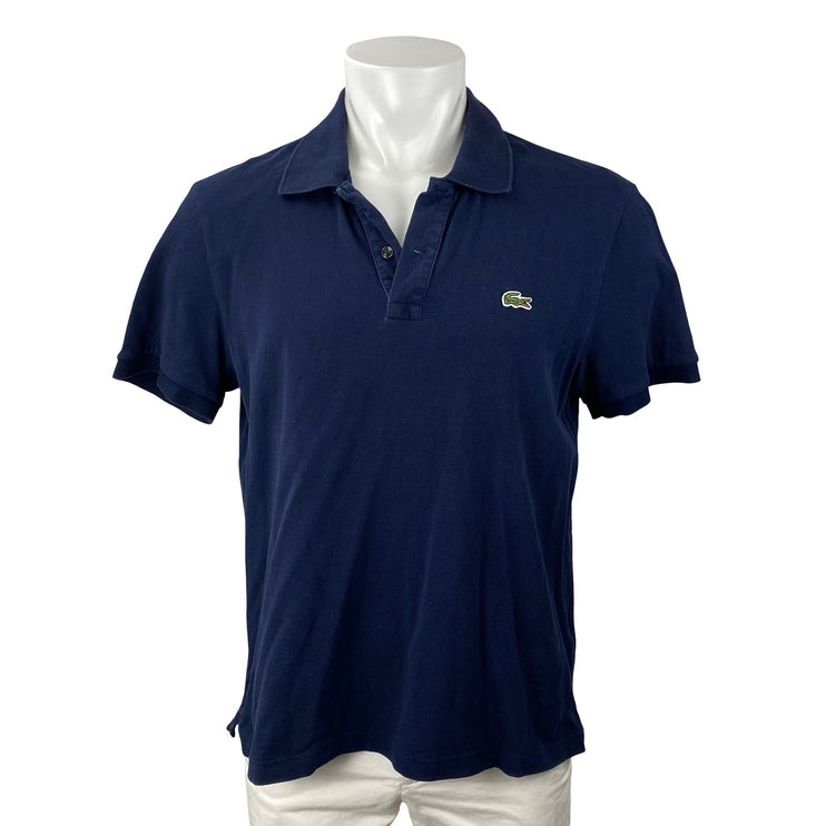 Lacoste Men's Navy Blue Logo Embroidered Collared Short Sleeve Polo Shirt Top XL