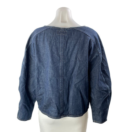 Banana Republic Women's Navy Blue Chambray Denim Jeans Long Sleeve Blouse Size S
