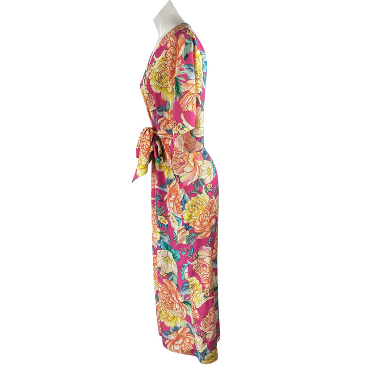 Farm Rio x Anthropologie Eulalie Pink Floral Tie Waist Wide Leg Jumpsuit Size S