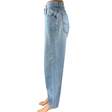 Lee Women's Blue Light Wash Baggy High Rise Straight Denim Jeans Size 16 Petite