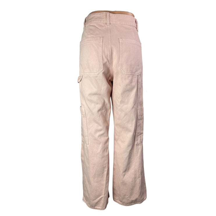 H&M Women's Pink High Waisted Straight Wide Leg Denim Cargo Jeans Pants Size 6