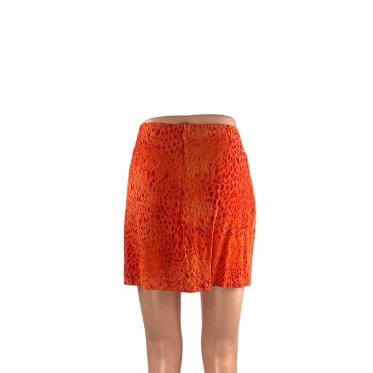 Motel Women's Coral Leopard Animal Print Slit High Waist Pencil Mini Skirt XS