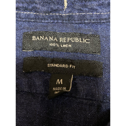 Banana Republic 100% Linen Men's Blue Short Sleeve Button Down Shirt Top Size M