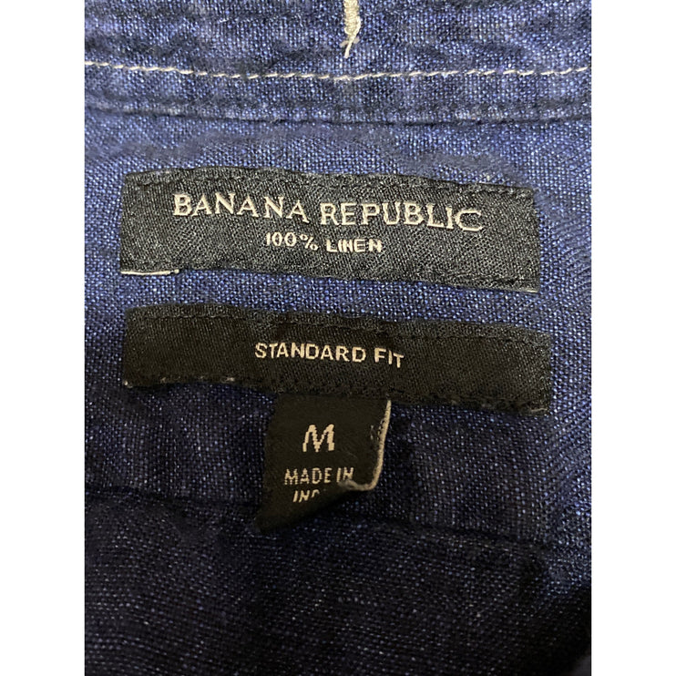 Banana Republic 100% Linen Men's Blue Short Sleeve Button Down Shirt Top Size M