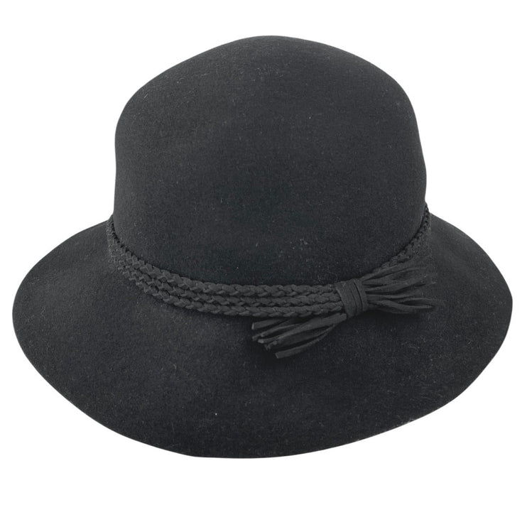 C&C California Women's Black Braided Bow 100% Wool Round Felt Bucket Hat OS