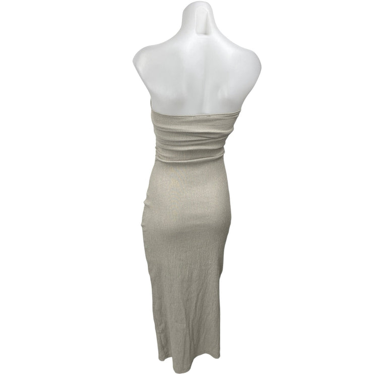 Zara Cream Beige Strapless Sleeveless Bandeau Tube Bodycon Midi Dress Size S