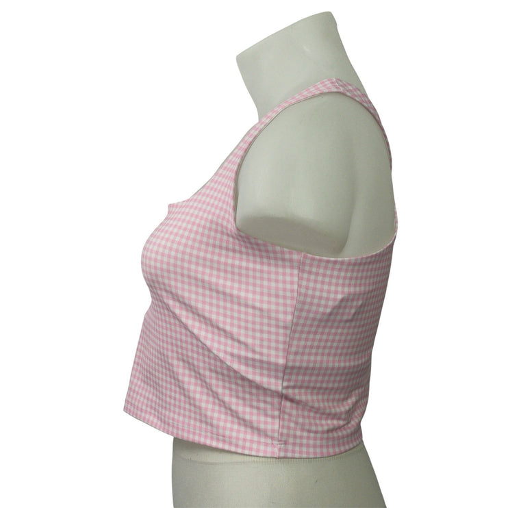 YPB Sculpt Lux Pink Gingham Checkered Sleeveless Activewear Crop Tank Top Sz XL