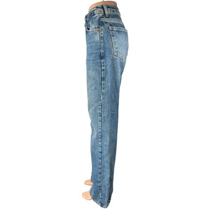 NA-KD Women's Blue High Waisted Medium Wash Casual Straight Denim Jeans Size 34
