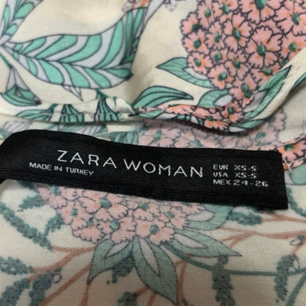 Zara Women's Cream Multicolor Floral Long Bell Sleeve Tie Blouse Crop Top XS/S