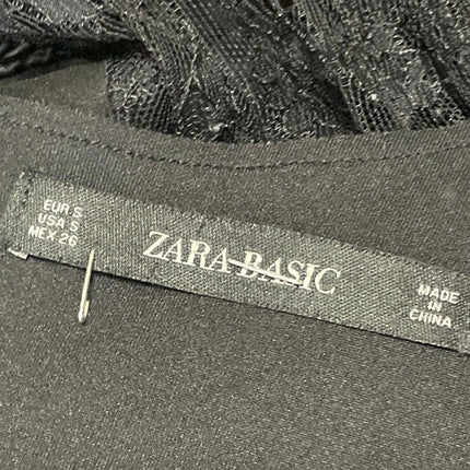 Zara Womens Black Floral Lace Mesh Long Sleeve Zip Mini Sheath Dress Size S