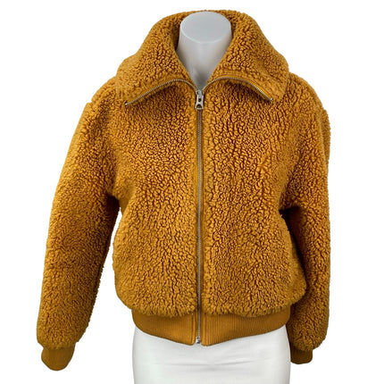 Aritzia Wilfred Free Teddy Brown High Neck Long Sleeve Bomber Coat Jacket Sz XXS