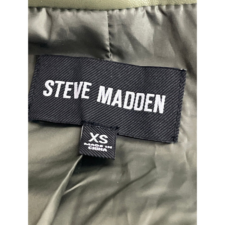 Steve Madden Frida Green Faux Leather Vegan Smocked Waist Coat Jacket Size XS
