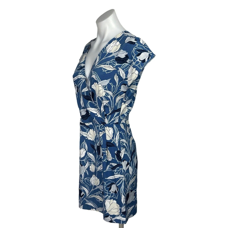 Banana Republic Factory Blue Floral Print Flutter Sleeve A Line Mini Dress Sz 0