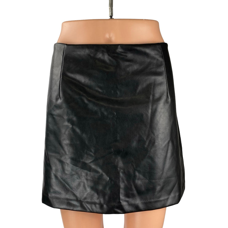 Abercrombie & Fitch Black Faux Leather Vegan High Waist A Line Mini Skirt Size L