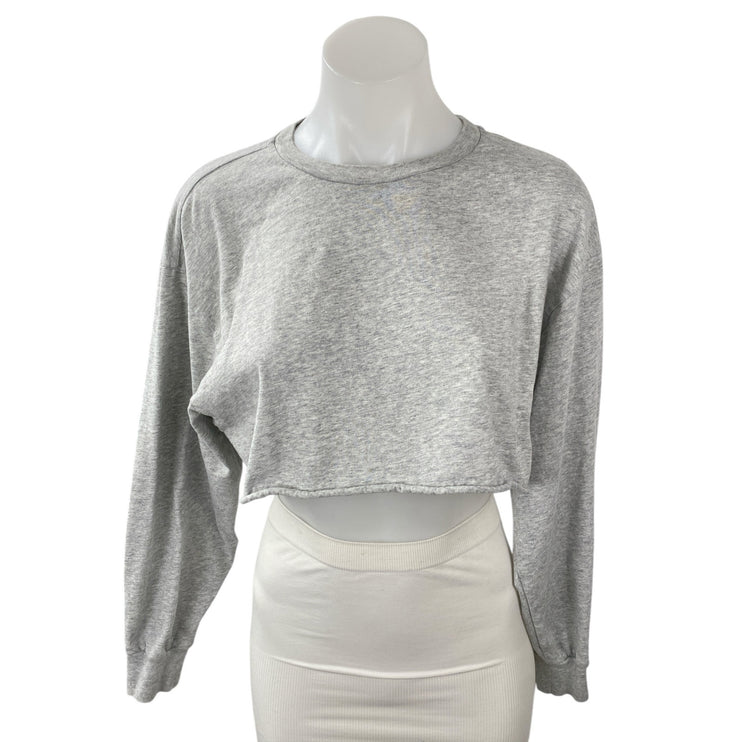 Aritzia TNA Women's Gray Long Sleeve Crew Neck Boxy Cropped Sweatshirt Top Sz S