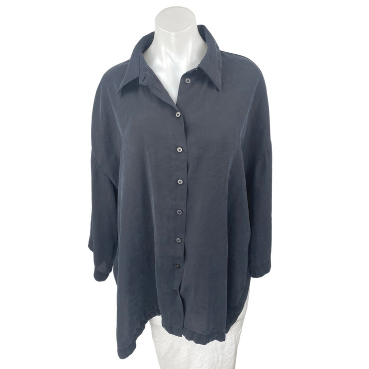 Zara Women's Black Relaxed Oversized Long Sleeve Button Up Shirt Tunic Top Sz M