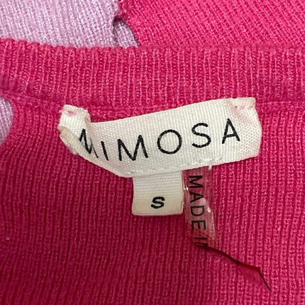 Mimosa Women's Pink Checkered Gingham Knit Crewneck Long Sleeve Crop Top Size S