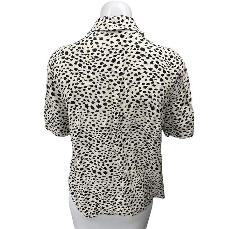 Brixton Women's White Animal Dot Print Short Sleeve Collar Button Up Shirt Top S