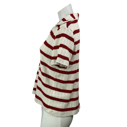 Madewell Women's Cream Red Striped Pointell Knit Short Sleeve Polo Shirt Top M