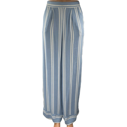 Lulus Women's Blue White Striped High Waisted Wide Leg Trousers Pants Size S