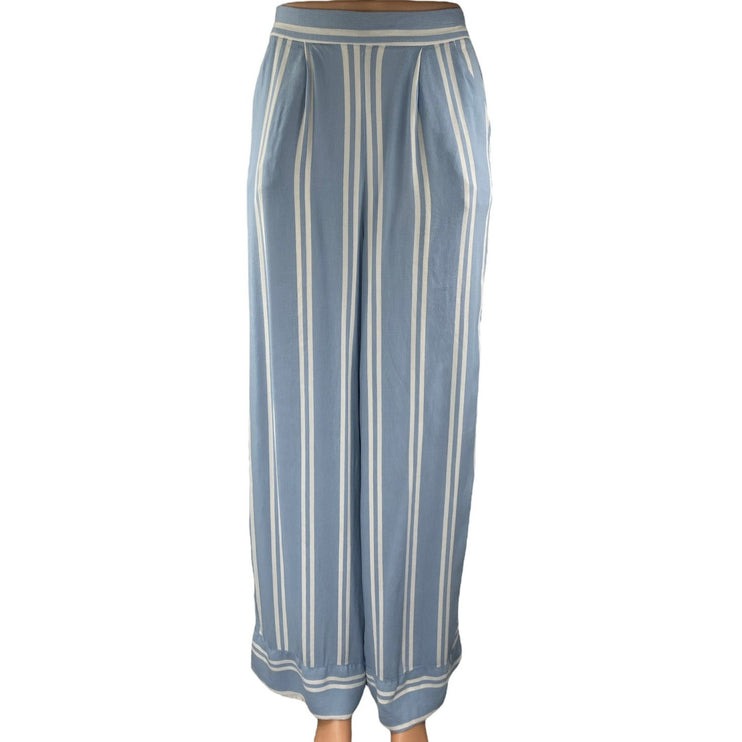 Lulus Women's Blue White Striped High Waisted Wide Leg Trousers Pants Size S