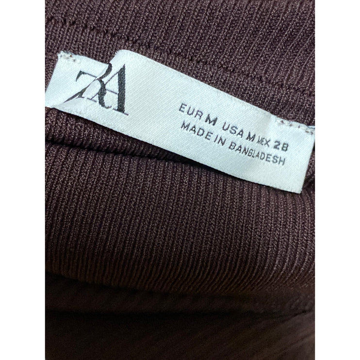 Zara Women's Brown Long Sleeve Turtleneck Ribbed Knit Slim Sweater Top Size M
