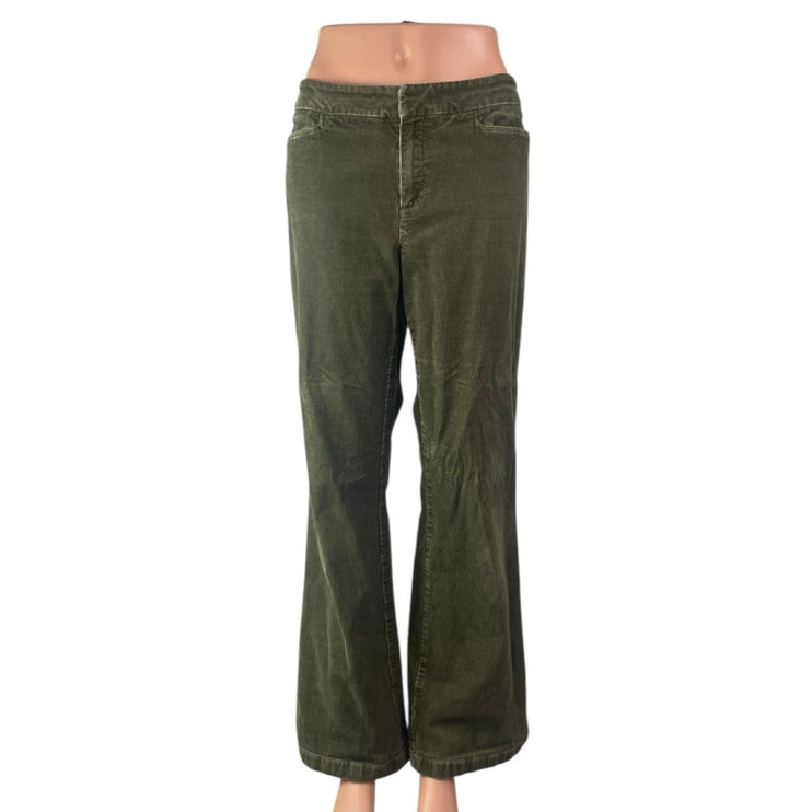 Jones Sport Women Green Corduroy Stretch High Rise Flare Trousers Pants Size 10
