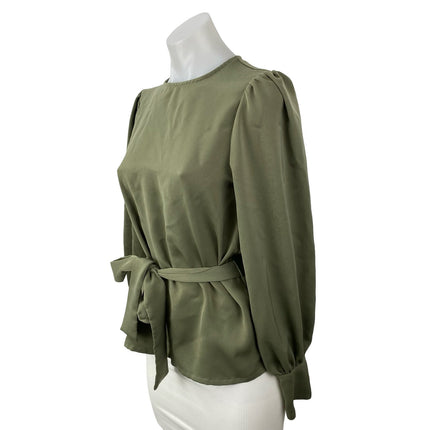 Oak + Fort Women's Green Long Balloon Sleeve Tie Waist Peplum Blouse Top Size XS