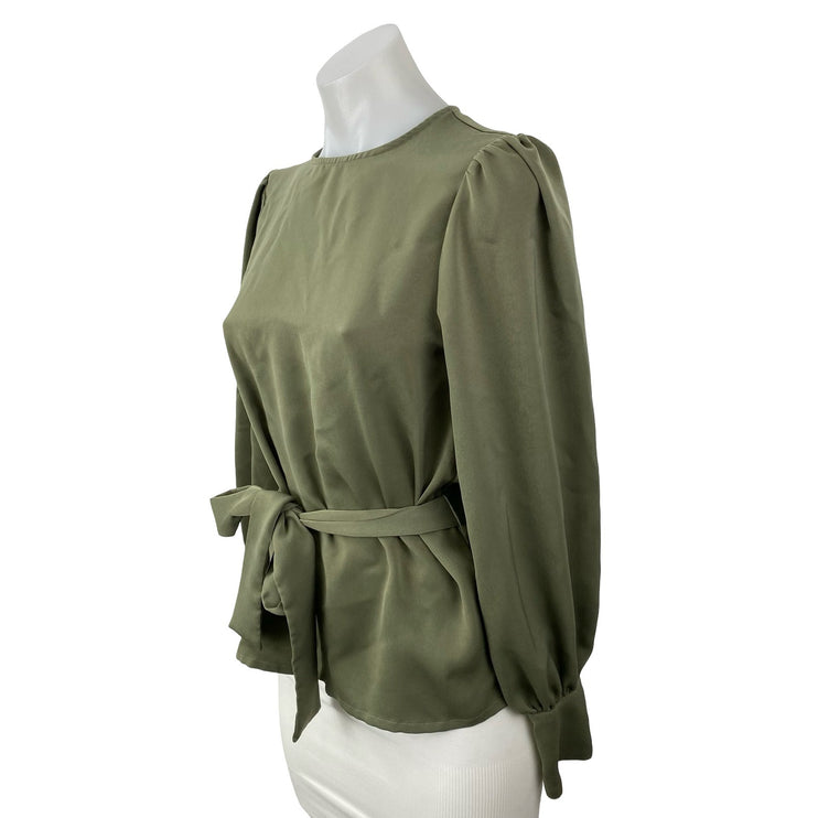 Oak + Fort Women's Green Long Balloon Sleeve Tie Waist Peplum Blouse Top Size XS